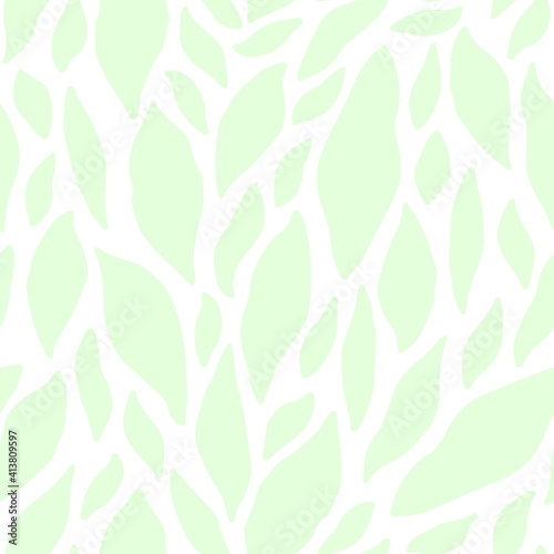 Leaves Pattern. Endless Background. Vector Seamless Pattern. Green on White