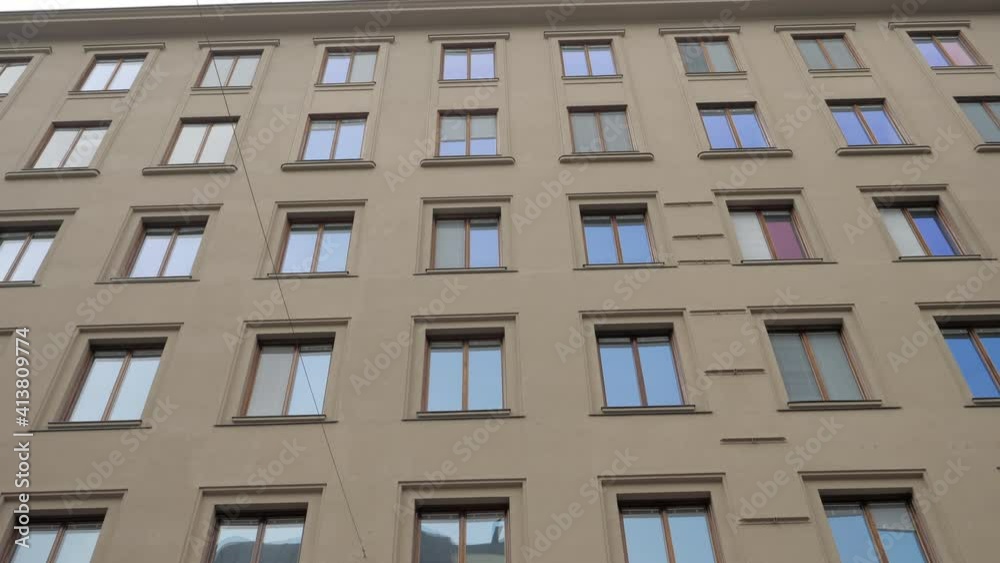 Helsinki.Finland-September 2.2020: The glass windows of the dwelling house in Helsinki Finland in the downtown area Helsinki.Finland-September 2.2020: The glass windows of the dwelling house in Helsinki Finland in the downtown area