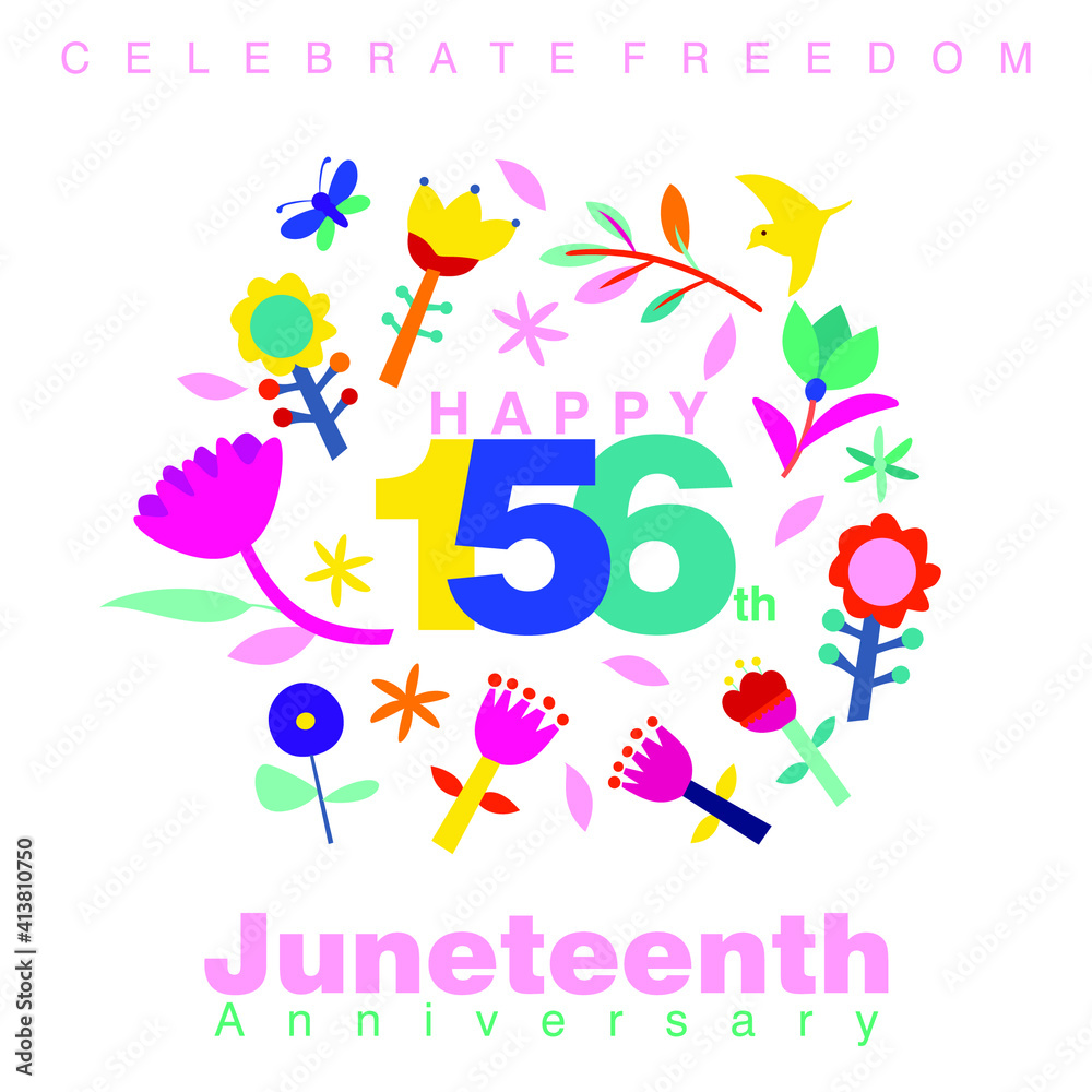 Vector illustration on Happy 156th Juneteenth Anniversary in abstract colorful floral designs Vector illustration on Happy 156th Juneteenth Anniversary in abstract colorful floral designs