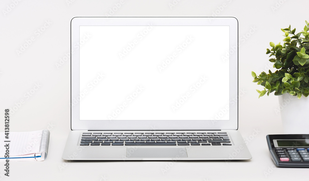Laptop mockup with white blank screen Laptop mockup with white blank screen