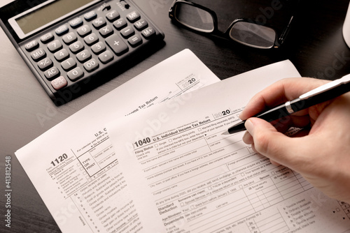 US tax form on desk. Tax income concept