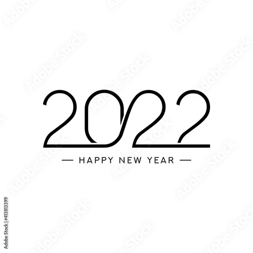 2022 happy new year symbol design. Vector illustration with black holiday label isolated on white background.