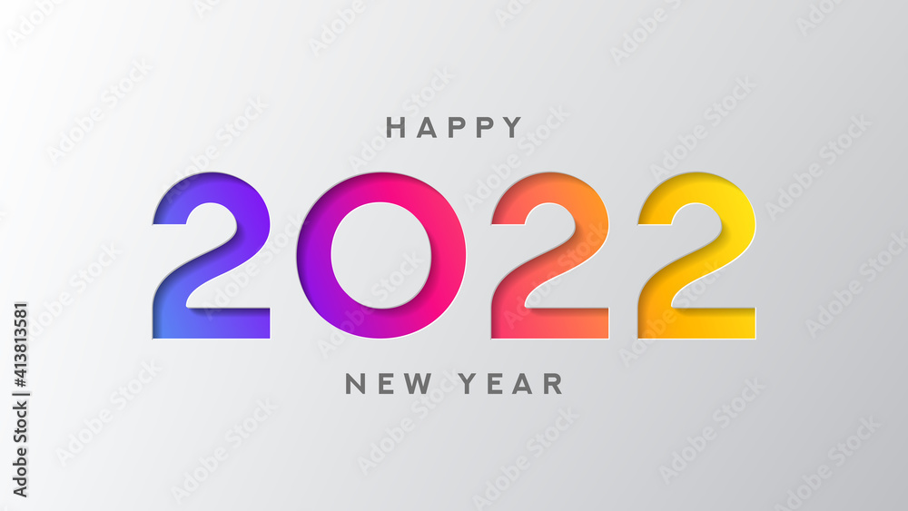 2022 Happy New Year banner. Vector illustration with colorful numbers with trendy gradient. Merry Christmas and Happy New Year holiday symbol template on gray background.