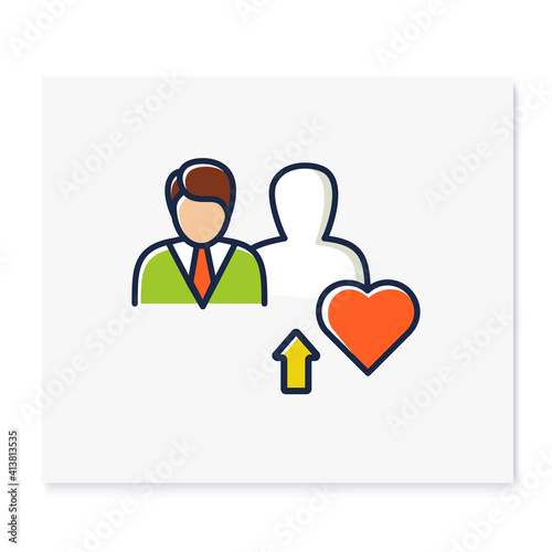Self awareness improving color icon. Self cognition. Introspection. Self improvement and self realization. Business and career development. Isolated vector illustration