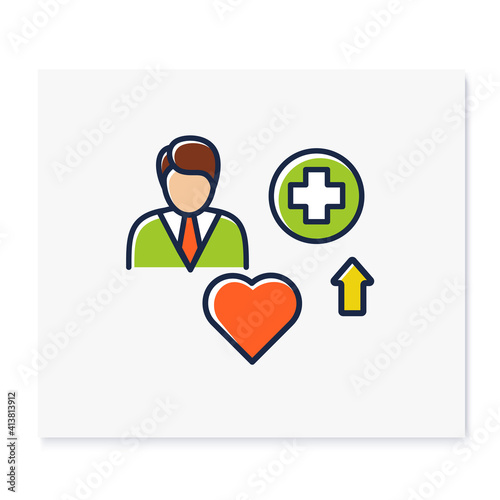 Improving health color icon. Personal growth concept. Health improvement and protection. Self care. Isolated vector illustration. Vector illustration