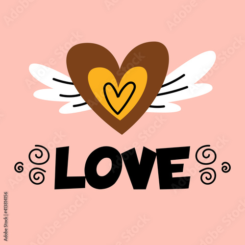 Love - funny text. Vector illustration isolated. For self love inspiration, body care poster, confident, acceptance concept, positive print. Stock Eps cartoon card, motivation quote. Valentine's Day