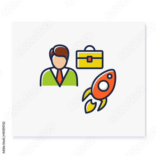 Career improvement color icon. Personal growth concept. Self improvement and self realization. Career growth. Way to success. Business skills development. Isolated vector illustration