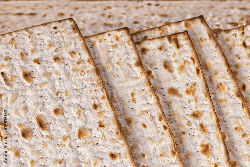 Matzot sheets close-up. Symbol of Jewish Passover.