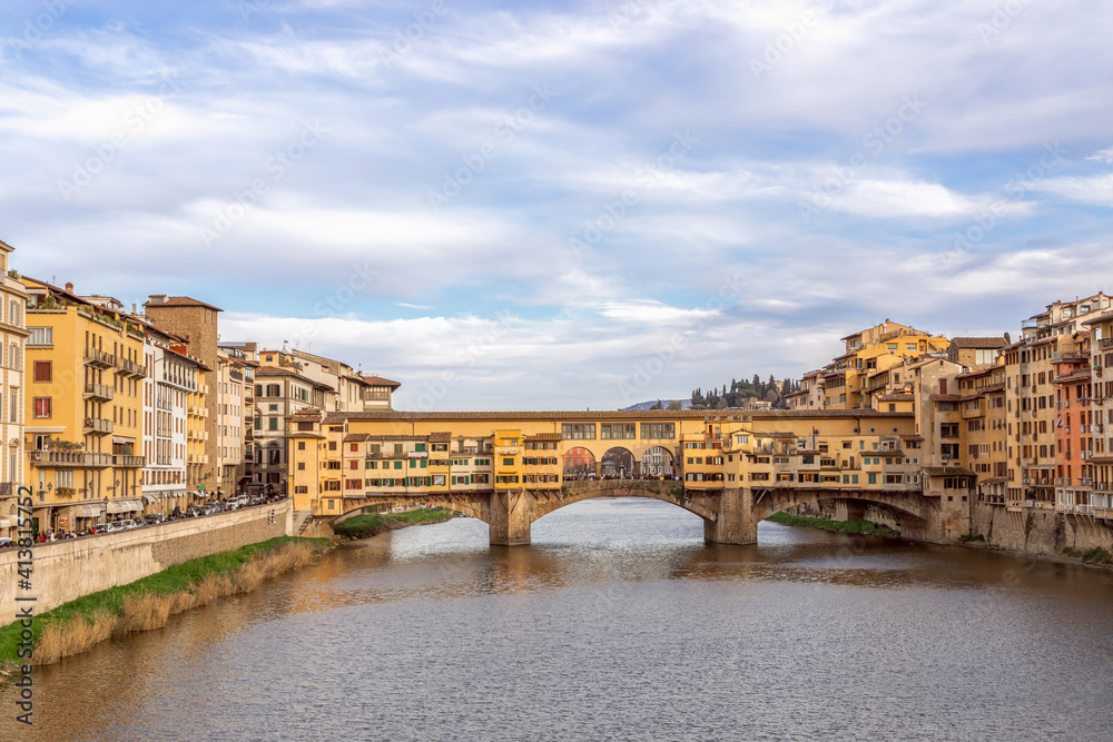 Famous bridge Ponte Vecchio over Arno river in Florence, Italy