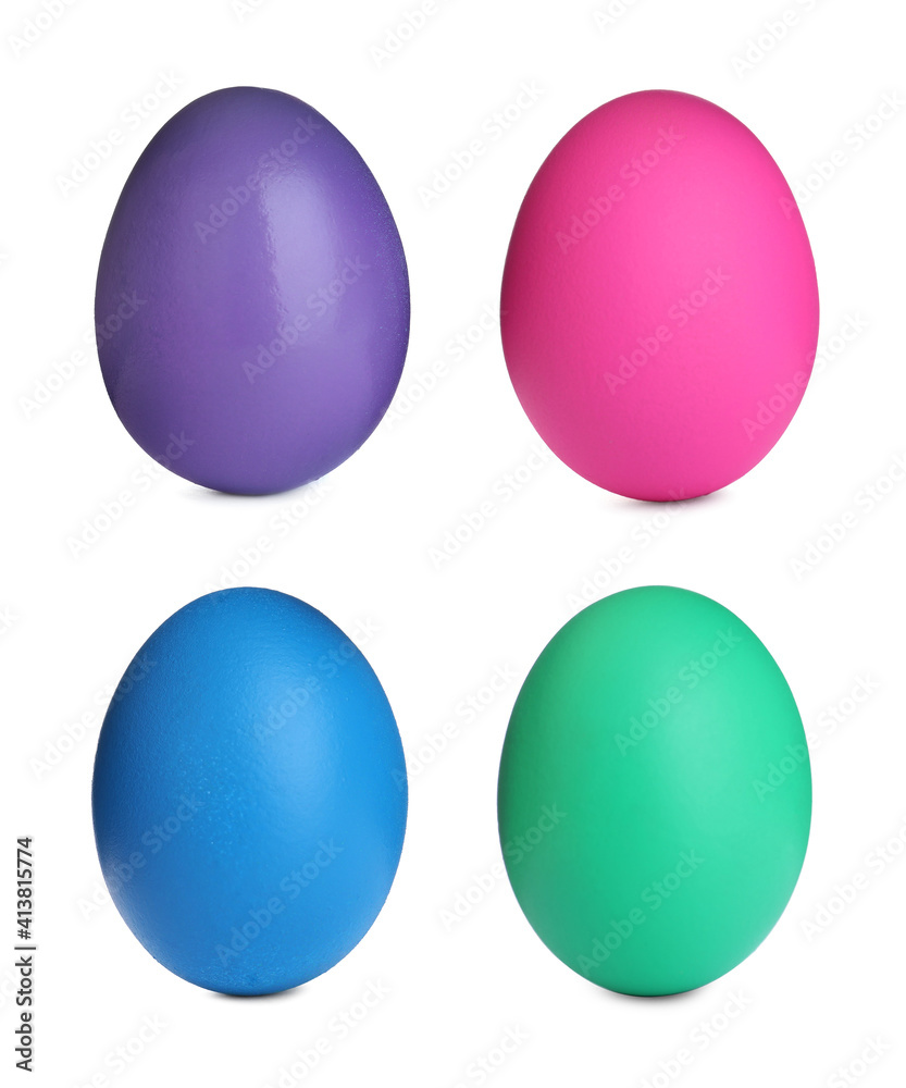 Set with colorful Easter eggs on white background Set with colorful Easter eggs on white background