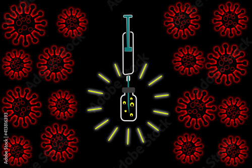 Vaccine protect, vaccination and health concept, illustration of a syringe and health care.
