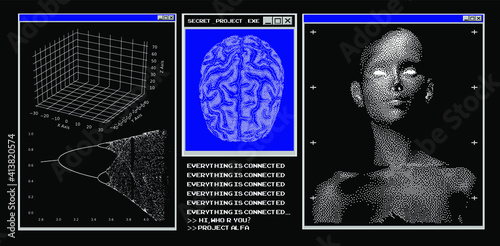 Futuristic sci-fi user interface with research data, Magnetic resonance imaging of the Human brain. HUD UI with callout bar labels, information boxes, digital data charts.