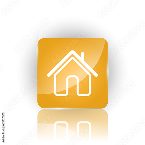 Home icon. Square orange icon of a building. Illustration isolated on white background.
Button on white background.