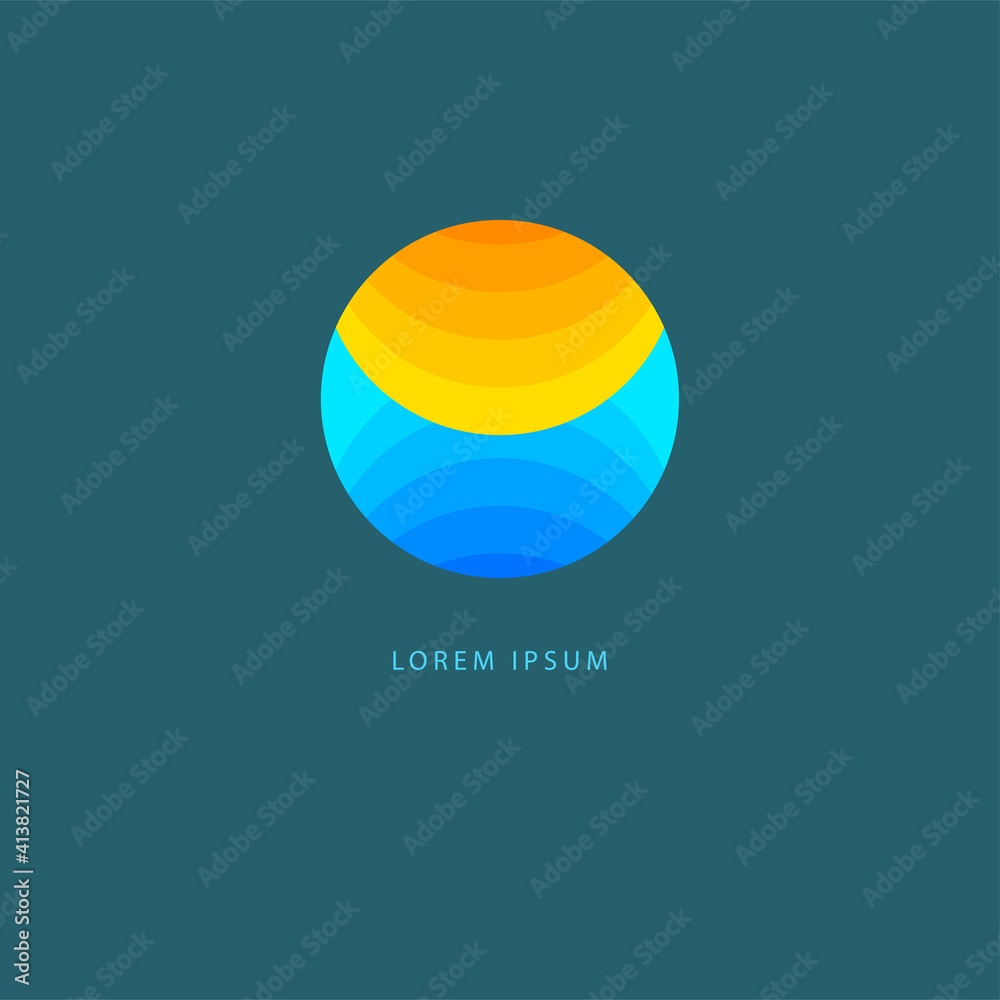 Summer travel round symbol with sun and sea Summer travel round symbol with sun and sea