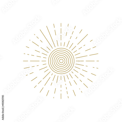 Linear sun tattoo. Geometric line abstract sun isolated
