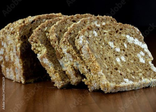 Moldy whole wheat bread close up stock images. Moldy sliced bread images. Spoiled food close up photo