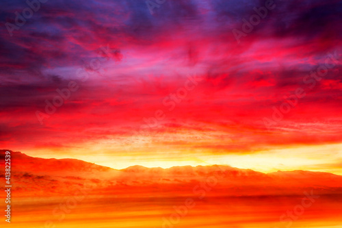 Sunset over Loughrigg from Ambleside in the Lake District National Park, Cumbria, UK. photo