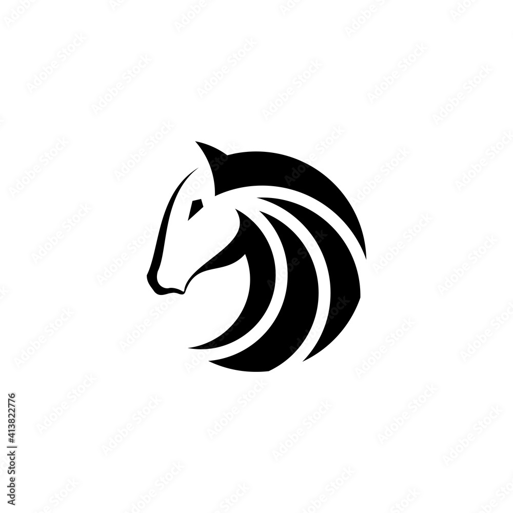 Head and horse hair vector logo in circular style Head and horse hair vector logo in circular style