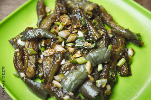 Hot and spicy stew eggplant in Korean style