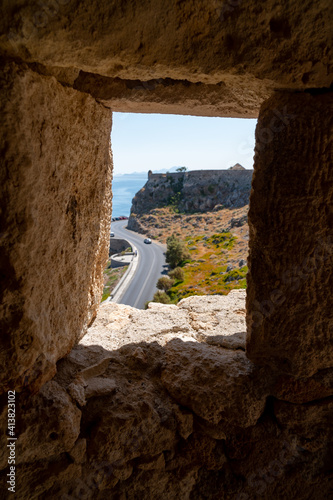 Ancient Ruins Bulding whit old Windows of a Venetian Citadel in Fortezza, Rethymno photo