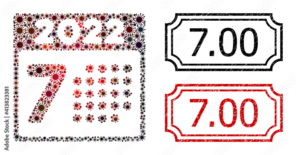 Mosaic 2022 year 7th day united from covid-2019 items, and grunge 7.00 rectangle seals with notches. Mosaic 2022 year 7th day united from covid-2019 items, and grunge 7.00 rectangle seals with notches.