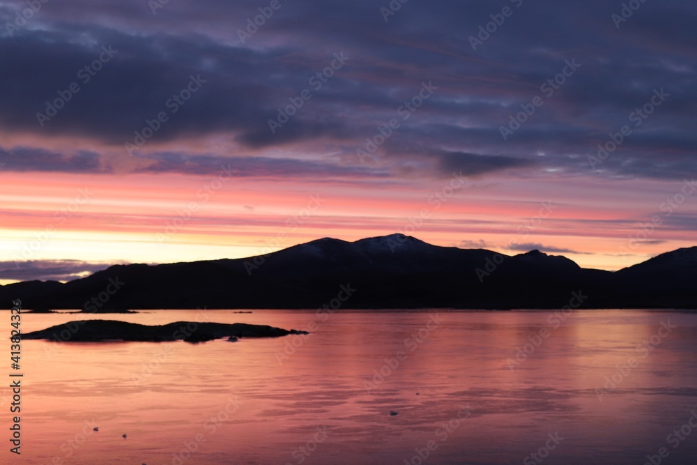 sunset over the lake, scotland