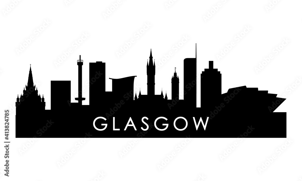 Glasgow skyline silhouette. Black Glasgow city design isolated on white background.