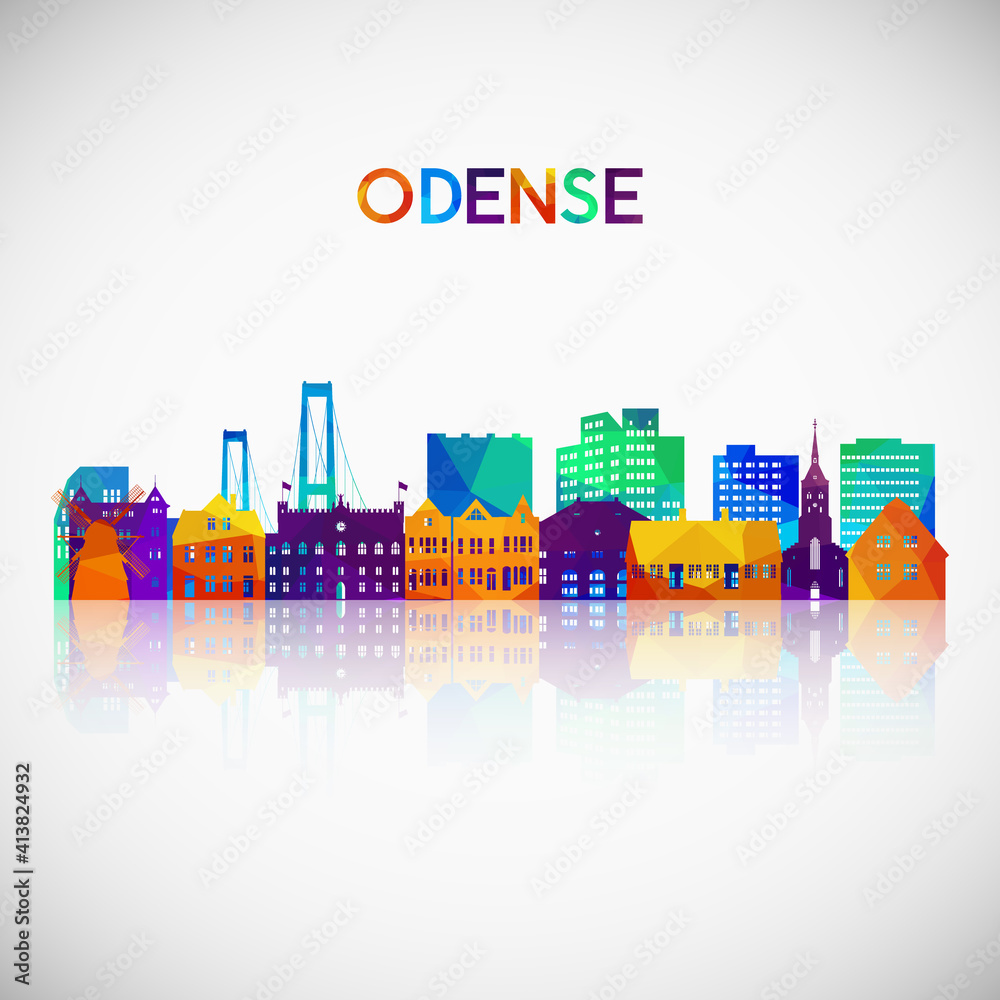 Odense skyline silhouette in colorful geometric style. Symbol for your design. Vector illustration.