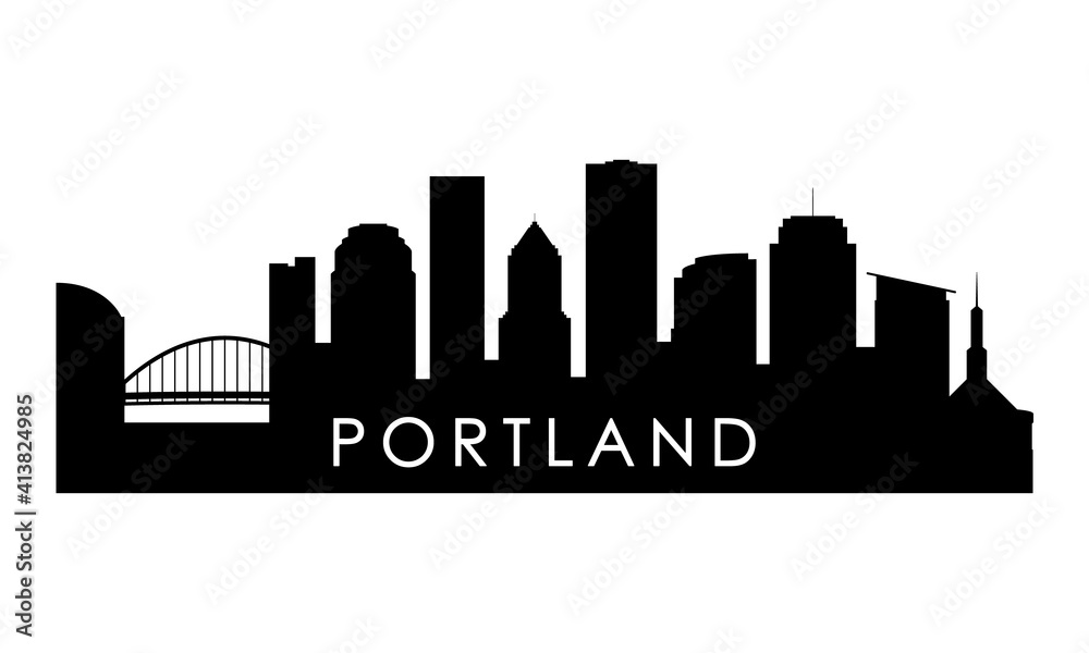 Portland skyline silhouette. Black Portland city design isolated on white background.