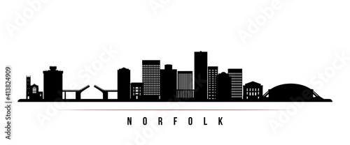 Norfolk skyline horizontal banner. Black and white silhouette of Norfolk, Virginia. Vector template for your design. photo