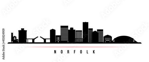 Norfolk skyline horizontal banner. Black and white silhouette of Norfolk, Virginia. Vector template for your design.