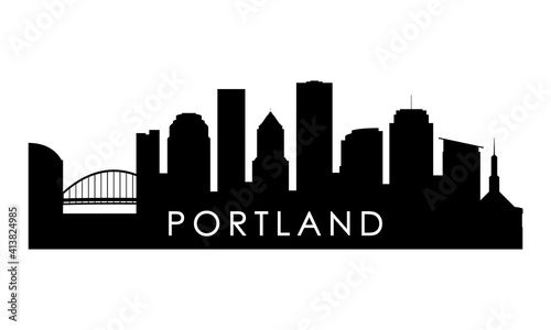 Portland skyline silhouette. Black Portland city design isolated on white background.