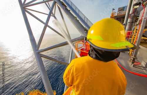 Offshore platform fire drill in the Gulf of Mexico photo