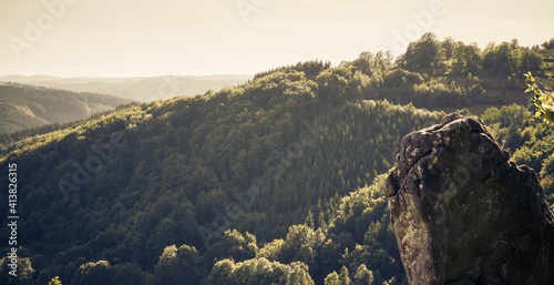 View on the forest from the top of the rock in Vsetin, Czech Republic photo