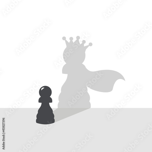 Pawn and shadow in the form of a queen with a crown.