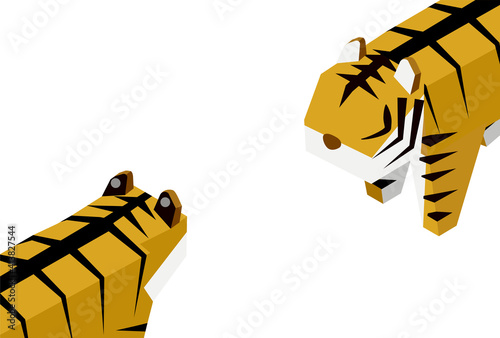 2頭の虎が向かい合っている姿、アイソメトリック