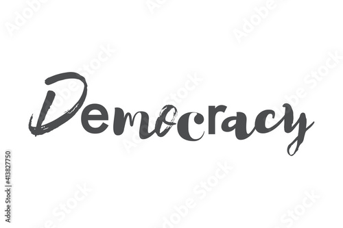 Modern, playful, bold graphic design of a saying "Democracy" in grey color. Creative, experimental, cool and trendy typography.