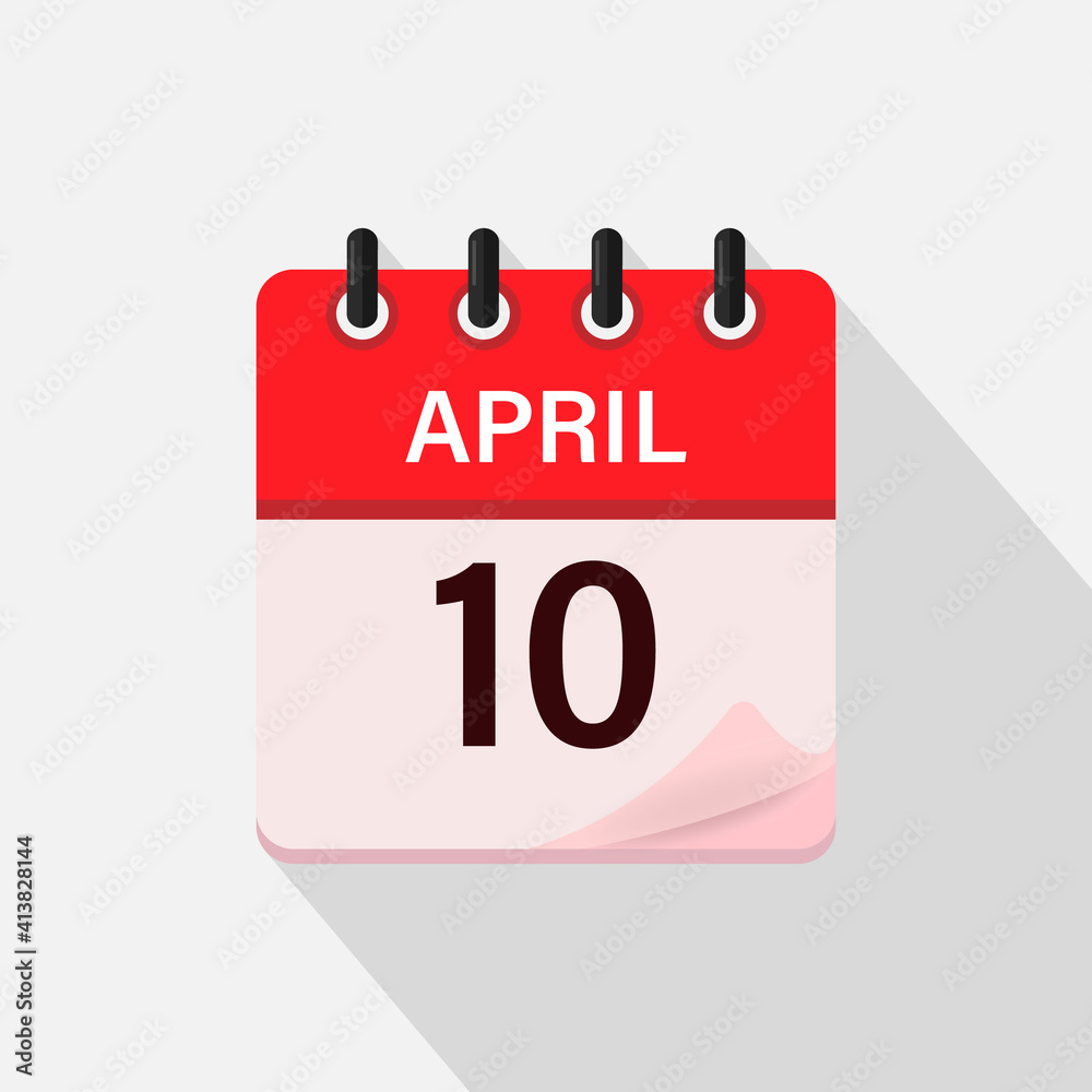 April 10, Calendar icon with shadow. Day, month. Flat vector illustration. April 10, Calendar icon with shadow. Day, month. Flat vector illustration.