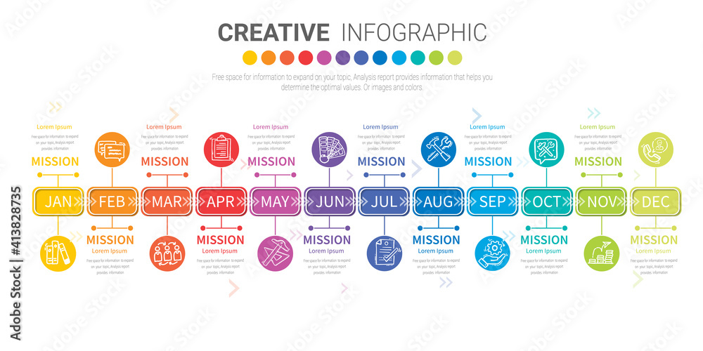 Year planner, 12 months, 1 year, Timeline infographics design vector and Presentation business can be used for Business concept with 12 options, steps or processes. Year planner, 12 months, 1 year, Timeline infographics design vector and Presentation business can be used for Business concept with 12 options, steps or processes.