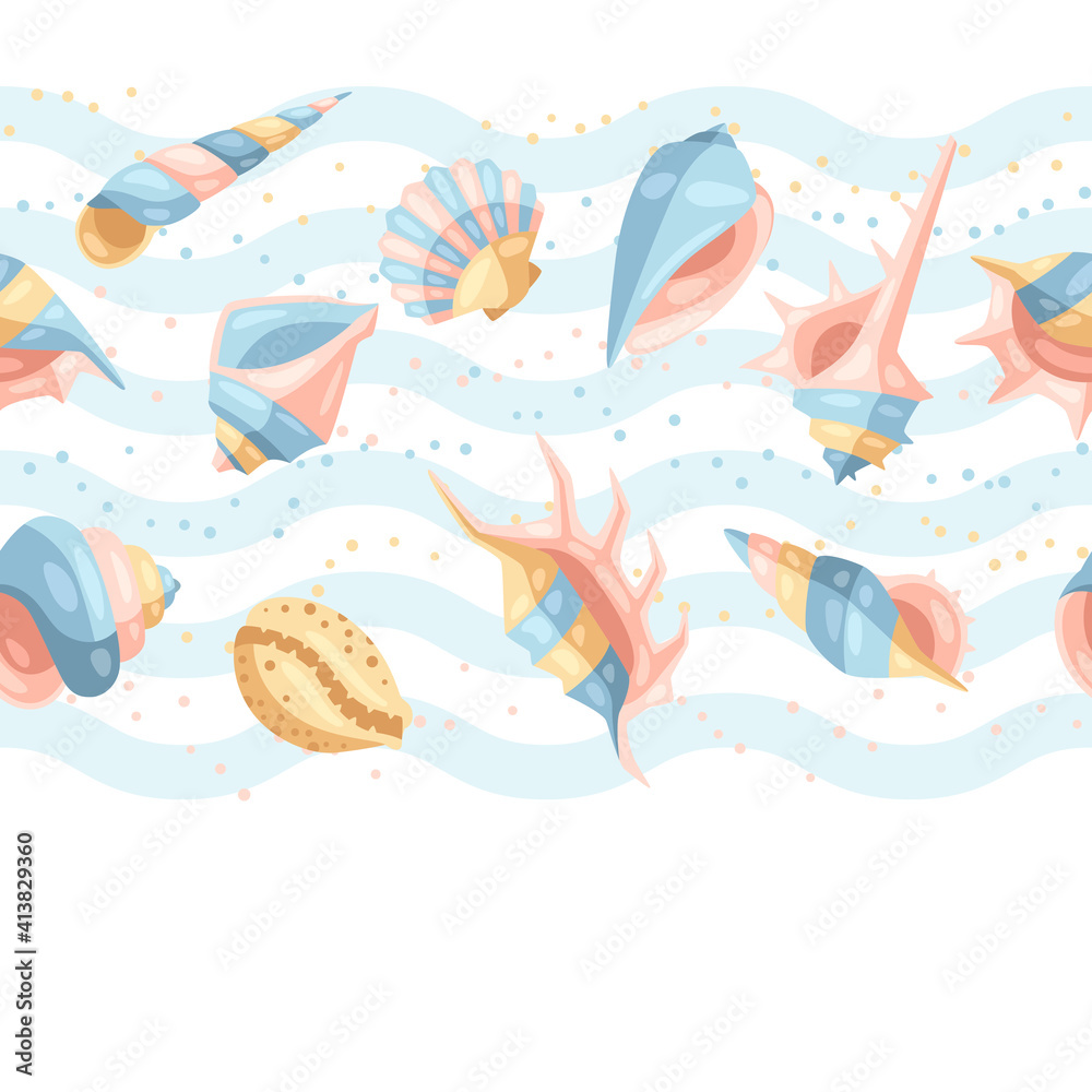 Seamless pattern with seashells.