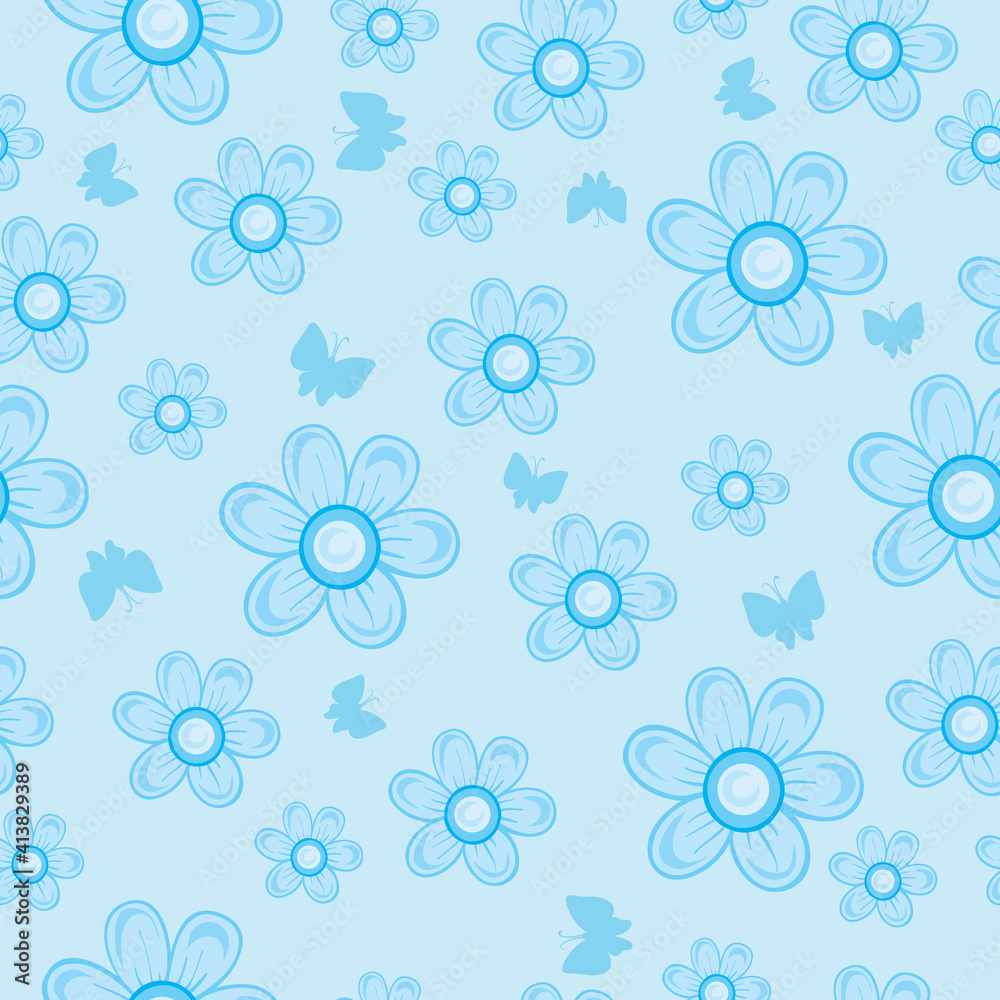 blue pattern with blue flowers, vector illustration, blue pattern with blue flowers, vector illustration,