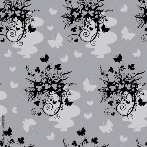 black and white pattern with stylized black patterns in gray, emotions, vector illustration,