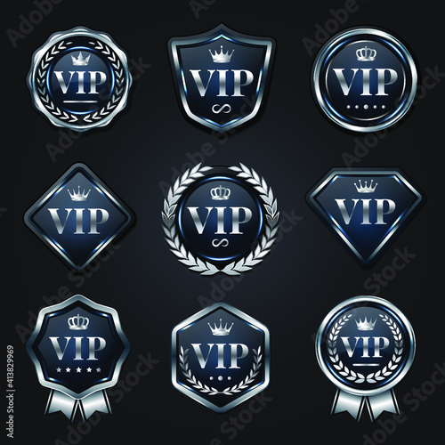 Set of platinum silver VIP badges