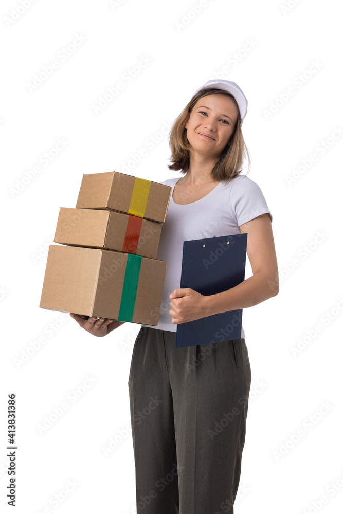 Delivery woman isolated on white