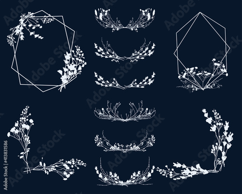 Set of frames from natural materials, rectangular, angular and semicircle