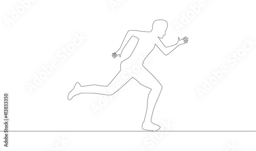 one line drawing of athlete running fast © MichiruKayo