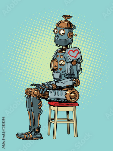 A robot in love. heart on valentines day