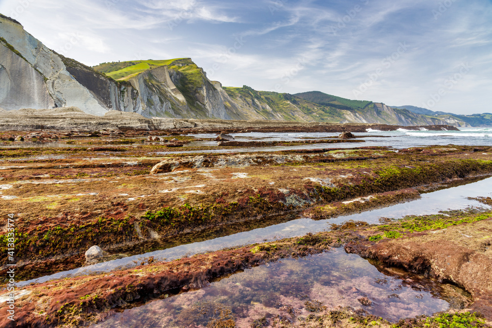 Flysch in the coast of Zumaia, Basque Coast Unesco Geopark, Spain.