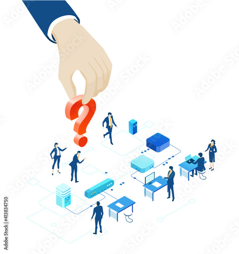 Isometric 3D Internet datacenter, server room, web administrator hosting concept  with business people. Technology, success, internet, data protection and personal security infographic illustration