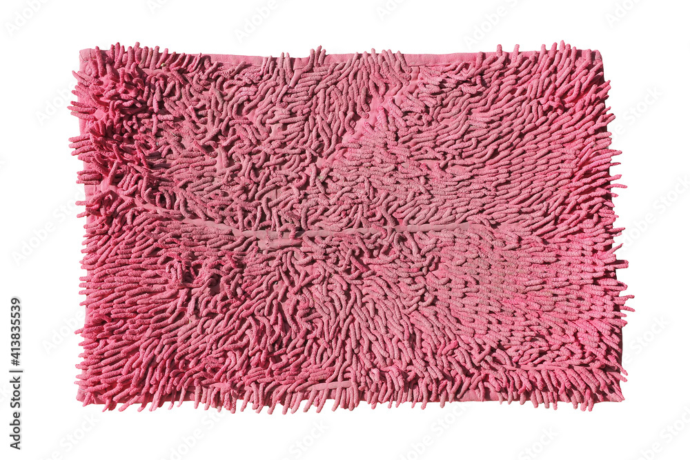 Fototapeta premium Top view of old pink doormat used for cleaning feet which isolated on a white background